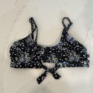 La Vie en Rose Aqua Navy Floral Print Bralette Bikini Top Size XS